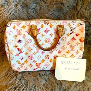 Authentic Louis Vuitton White Watercolor Speedy 35